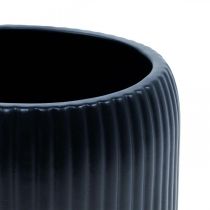 Product Flower pot ceramic planter grooves black Ø10cm H8.5cm