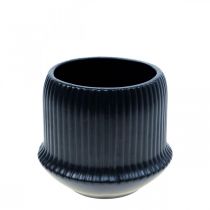 Product Flower pot ceramic planter grooves black Ø10cm H8.5cm
