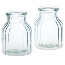 Product Flower vases glass grooves design blue Ø11cm H14.5cm 2pcs