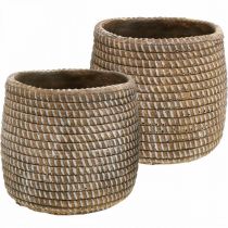 Product Boho flower pot cachepot ceramic braided look Ø9cm H10.5cm 2pcs