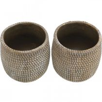Product Boho flower pot cachepot ceramic braided look Ø9cm H10.5cm 2pcs