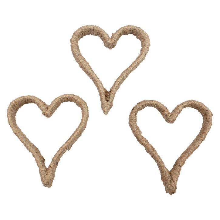 Boho style heart metal ring decorative ring jute ribbon 11cm 6pcs