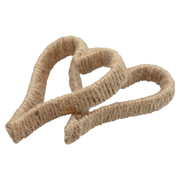 Product Boho style heart metal ring decorative ring jute ribbon 11cm 6pcs