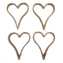Boho style, heart metal ring decorative ring jute ribbon 20cm 4pcs