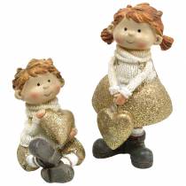 Product Decorative figures little brother and sister gold, glitter 10 / 6.5cm set of 2