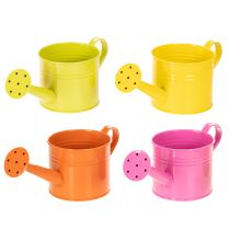 Product Colorful decorative watering can, Ø11cm, H9.5cm, for planting, spring table decoration, metal, set of 8