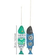 Product Colorful fish wooden decoration for hanging blue and green 38cm 2 pieces