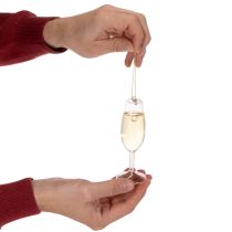 Product Champagne bottle and champagne glass pendant set, Christmas tree decoration, 14cm, 2 pieces