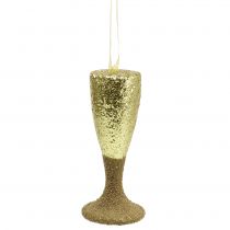 Product Hanger champagne glass light gold glitter 15cm New Years Eve and Christmas