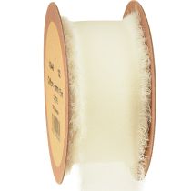 Product Chiffon ribbon cream fabric ribbon with fringes 40mm 15m