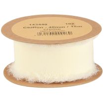 Product Chiffon ribbon cream fabric ribbon with fringes 40mm 15m