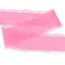 Product Chiffon Ribbon Pink Neon Fabric Ribbon with Fringes 40mm 15m