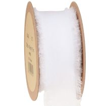 Product Chiffon ribbon white fabric ribbon with fringes 40mm 15m