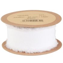 Product Chiffon ribbon white fabric ribbon with fringes 40mm 15m