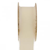 Product Chiffon ribbon cream fabric ribbon with fringes 40mm 15m
