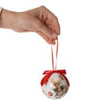 Product Set of 4 Plastic Christmas Baubles with Deer Motif and Hanging Ribbons, 7 cm