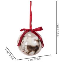 Product Set of 4 Plastic Christmas Baubles with Deer Motif and Hanging Ribbons, 7 cm