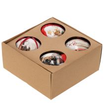 Product Set of 4 Plastic Christmas Baubles with Deer Motif and Hanging Ribbons, 7 cm