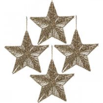 Product Christmas tree decoration, Advent decoration, star pendant golden W15cm 8 pcs