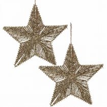 Product Christmas tree decorations, Advent decorations, star pendant Golden B25.5cm 4pcs