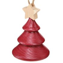 Product Christmas tree decorations fir tree wood red white 7.5cm 6 pieces