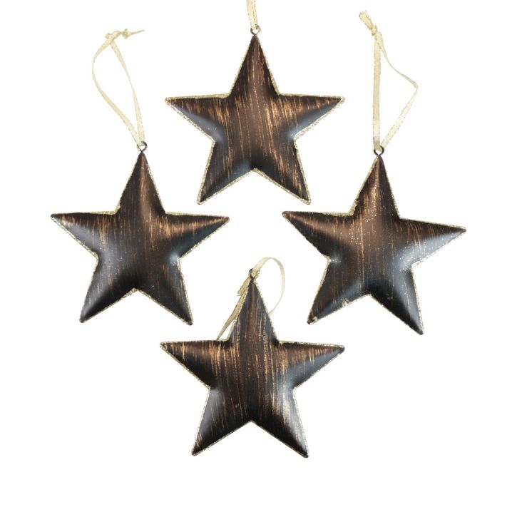Christmas tree decorations decorative star metal black gold Ø11cm 4pcs