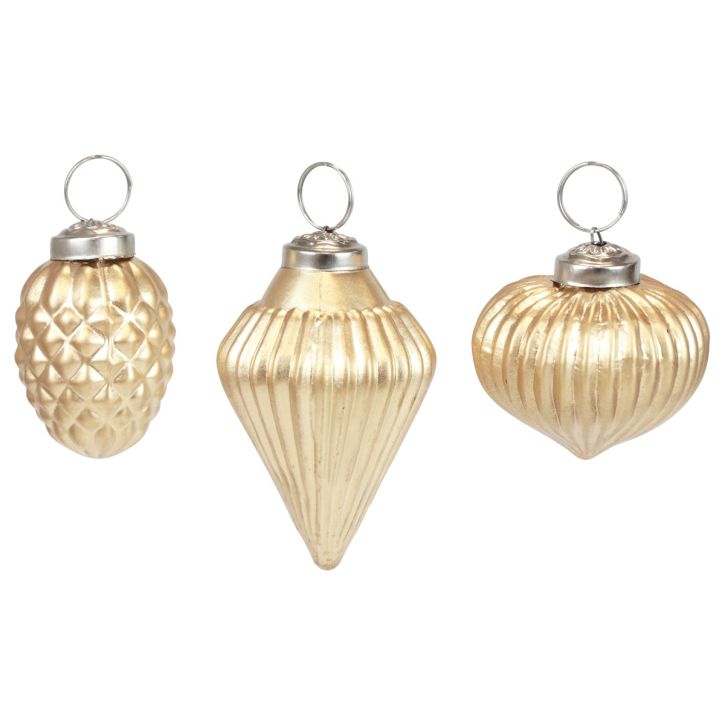 Christmas tree decorations glass gold decoration vintage Ø4–6cm set of 3