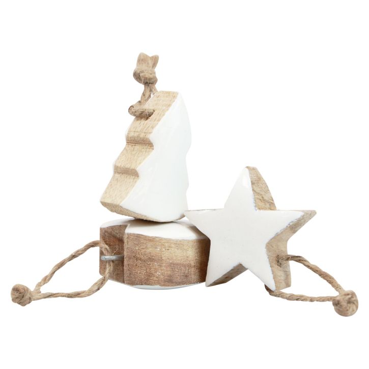 Product Christmas tree decorations wood mix heart star fir tree white, natural 5cm 27 pcs