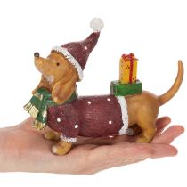 Product Dachshund Christmas Figurine with Gift and Hat, 18cm