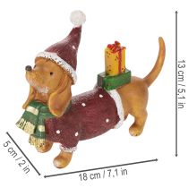 Product Dachshund Christmas Figurine with Gift and Hat, 18cm