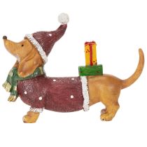 Product Dachshund Christmas Figurine with Gift and Hat, 18cm