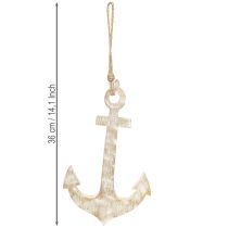 Product Decorative anchor wood white wiped wooden anchor for hanging 30.5cm