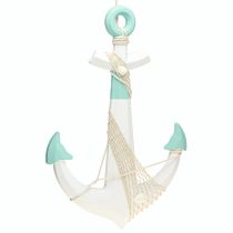 Product Decorative anchor white blue maritime decoration for hanging H58.5cm