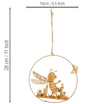 Product Decorative metal bee, rust finish, garden decoration for hanging, Ø14cm, 4 pieces