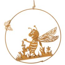 Product Decorative metal bee, rust finish, garden decoration for hanging, Ø14cm, 4 pieces