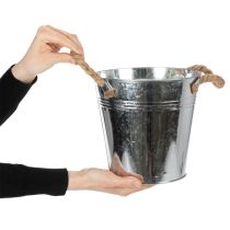 Product Decorative bucket flower pot metal with rope handles Ø20cm