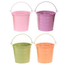 Product Decorative Bucket Metal Plant Pot Handle 4 Colors Ø11cm 8 Pcs