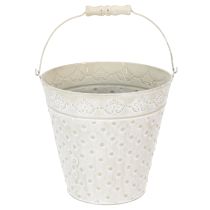 Product Decorative bucket, whitewashed, with handle, Ø20.5cm, metal planter decoration