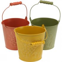 Product Decorative bucket of fruits washed yellow, orange, green Ø15cm H14cm set of 3