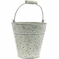 Product Decorative bucket, washed white, with handle Ø20.5cm, planter, metal decoration