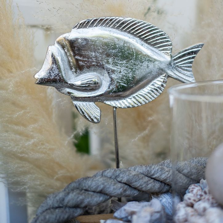 Decorative fish, maritime decoration, fish made of silver metal, natural color H28.5cm