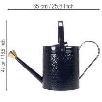 Product Decorative watering can, vintage blue and gold checkered metal, retro design for indoor use, garden, or balcony, 65cm
