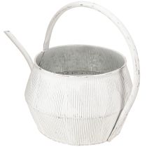 Product Decorative Watering Can White Vintage Metal Grooved Flower Pot 25cm