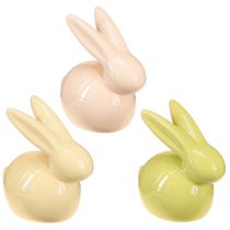 Product Decorative Rabbit, Yellow, Green, Brown, Modern Ceramic Figurine for Easter, 8.5 x 4.5 cm, 3 Pieces