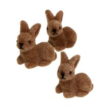 Decorative rabbits 5cm flocked brown 16pcs.