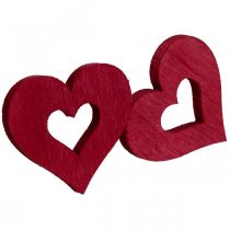 Product Decorative hearts scatter decoration wooden hearts red Ø2cm 144p