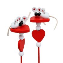 Product Decorative hearts with mice on a stick red 12pcs