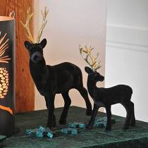 Product Decorative Deer Flocked Black, Gold 20cm 2 pcs