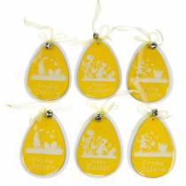 Product Decorative Easter eggs to hang white, yellow wood Easter decoration spring decoration 6pcs