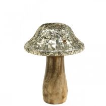 Product Deco mushroom wood wooden mushroom with golden mosaic pattern H12cm